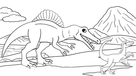 Velociraptor Running From Spinosaurus Coloring Page Black & White