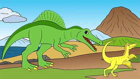 Spinosaurus Chasing Velociraptor Coloring Page Color