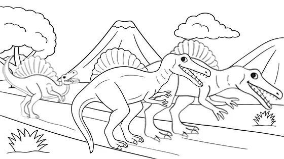 Spinosaurus Family Coloring Page Black & White