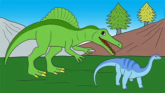 Spinosaurus Hunting Baby Diplodocus Coloring Page Color
