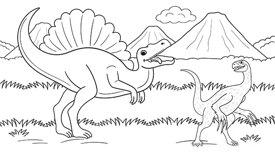 Therizinosaurus Hunted By Spinosaurus Coloring Page