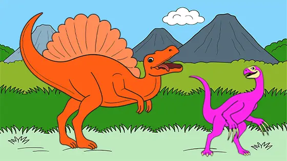 Spinosaurus Hunting Therizinosaurus Coloring Page Color