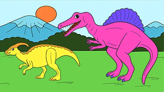 Spinosaurus Running After Parasaurolophus Coloring Page Color