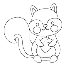 Cute Squirrel With Acorn Coloring Page B&W