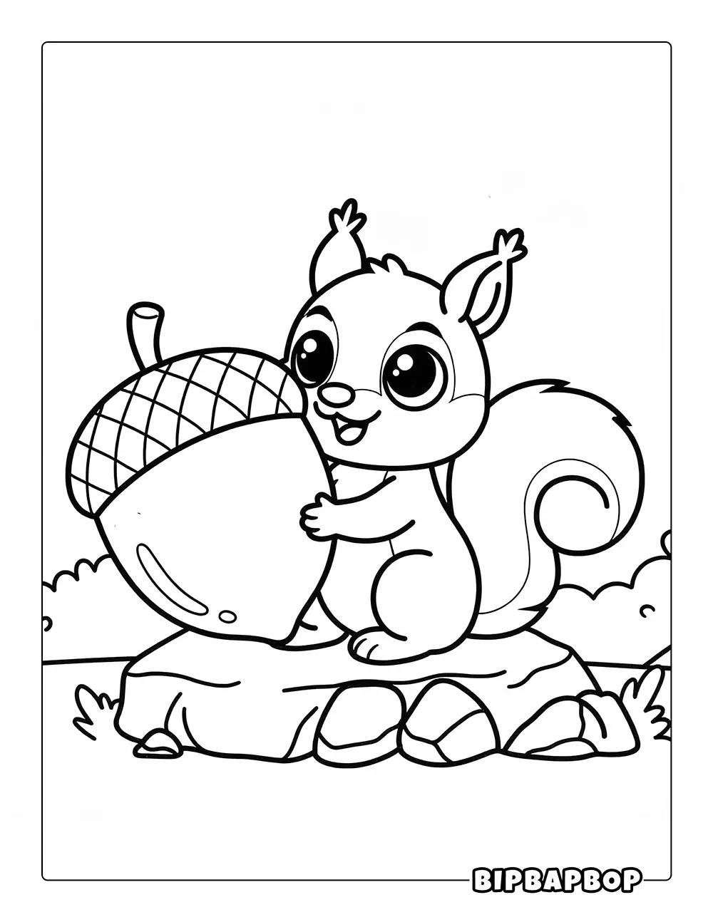Squirrel With An Acorn Coloring Page