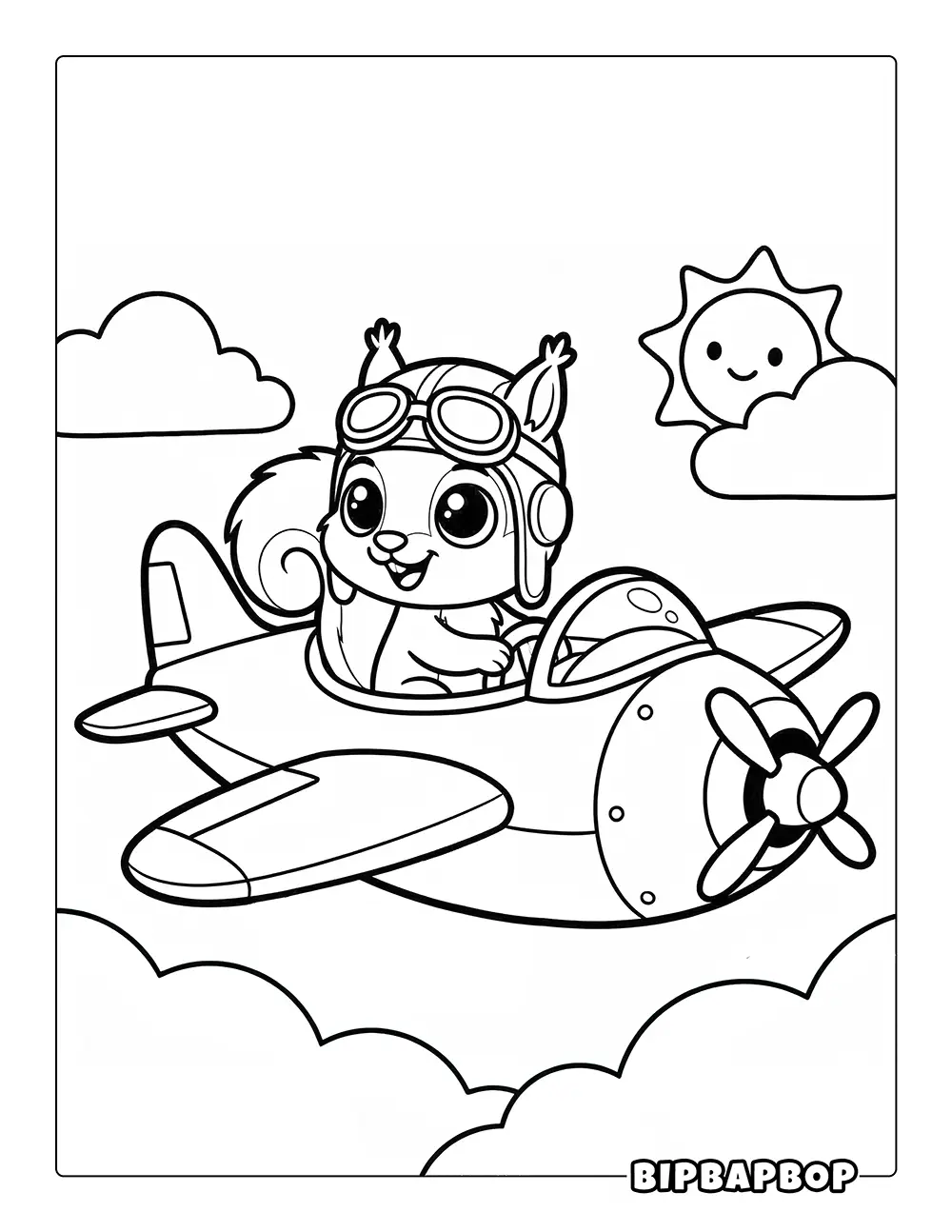 Squirrel Flying An Airplane Coloring Page