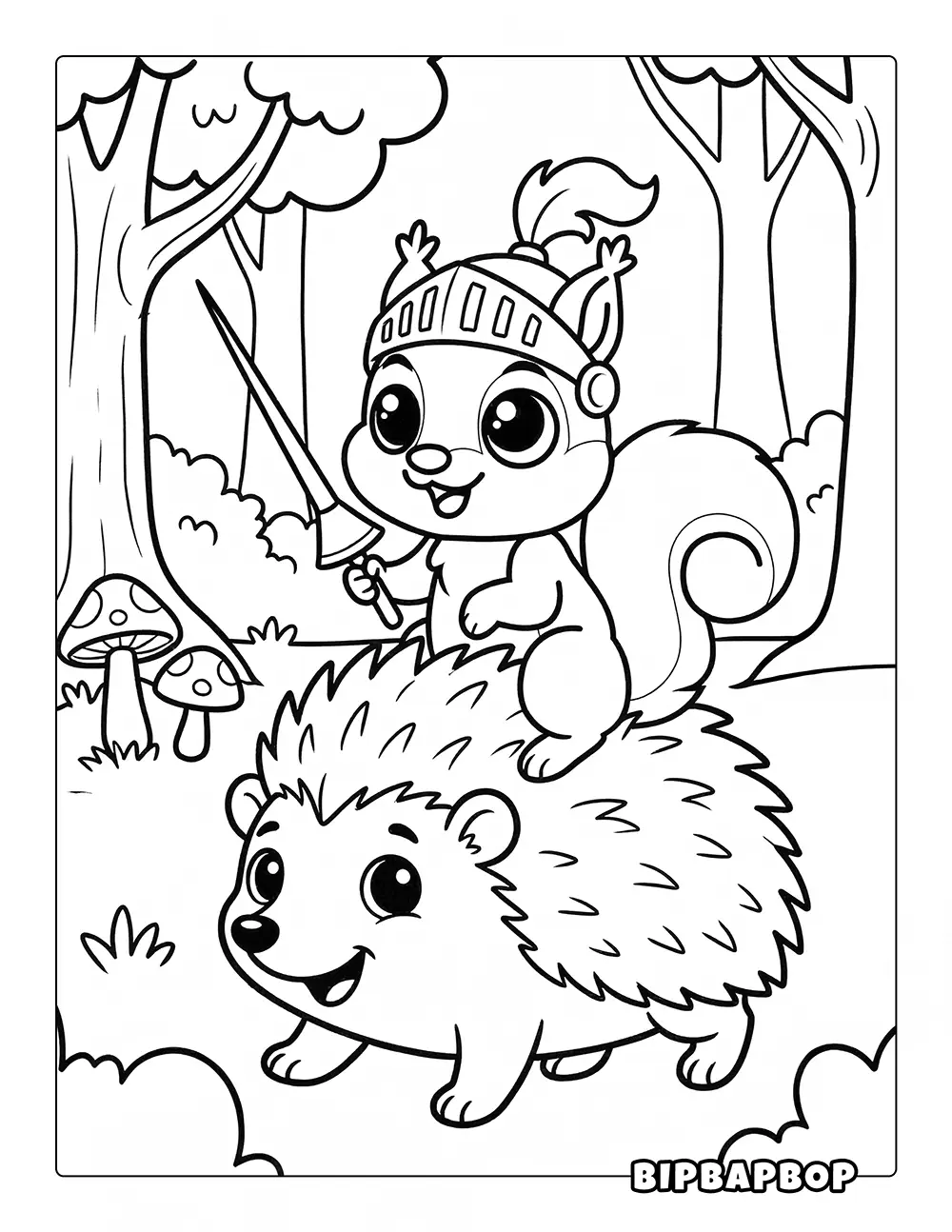 Squirrel Knight On A Hedgehog Coloring Page