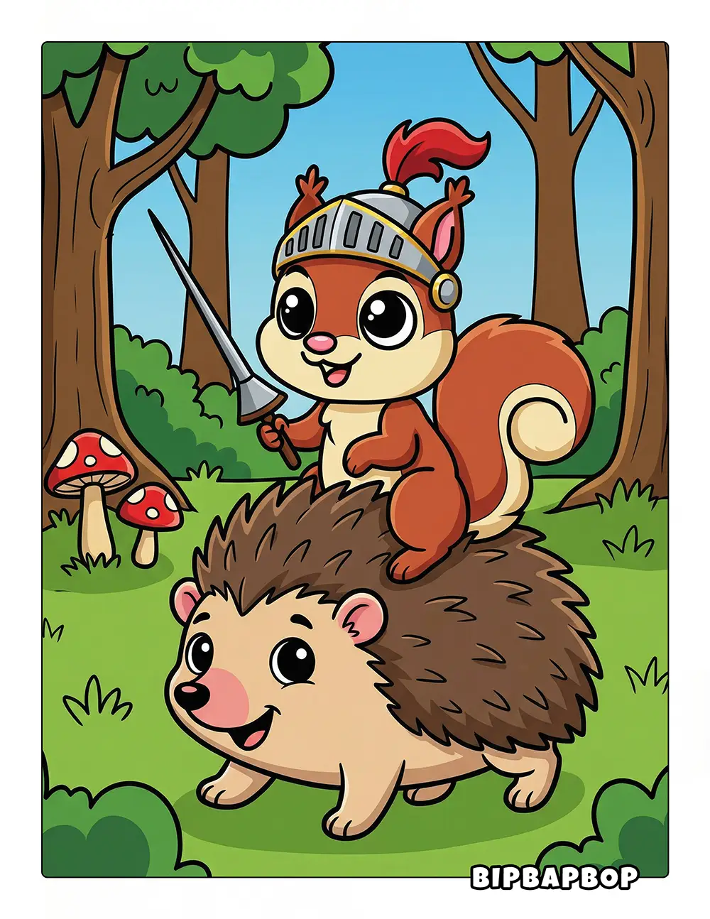 Squirrel Knight On A Hedgehog Printable