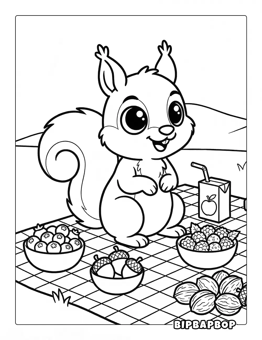 Squirrel Picnic Coloring Page
