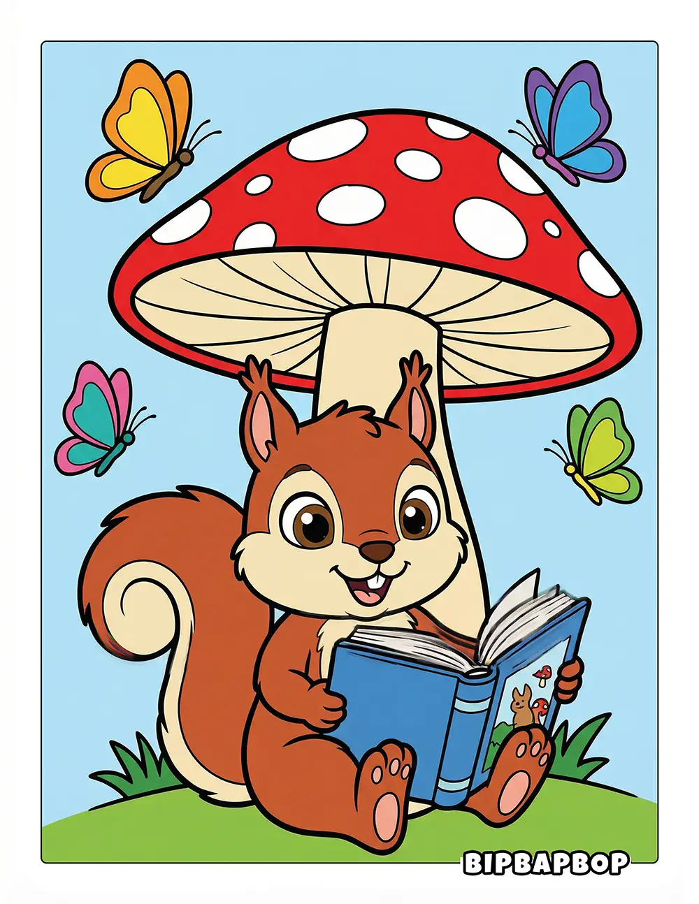 Squirrel Reading A Book Printable