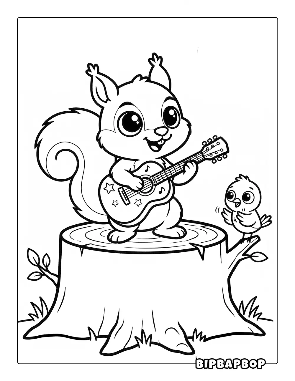 Rockstar Squirrel Coloring Page