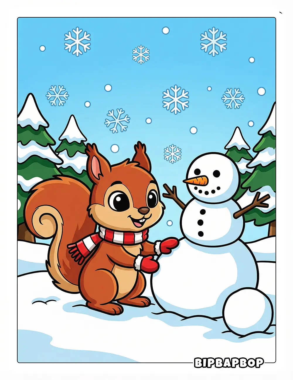 Squirrel Making A Snowman Printable