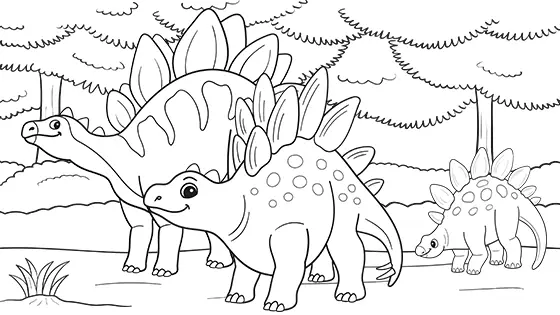 Stegosaurus Family Coloring Page Black & White
