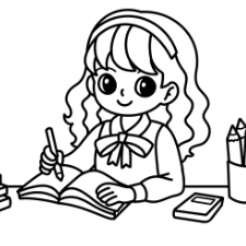 Studying Girl Coloring Page