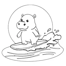 Happy Surfer Hippo Coloring Page Black & White