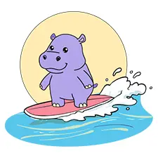 Happy Surfer Hippo Coloring Page Color