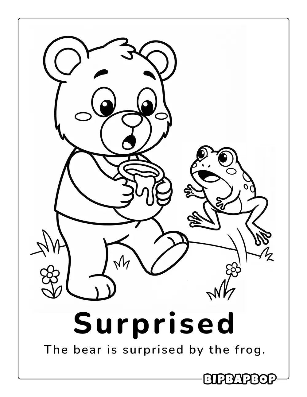 A bear surprised by a jumping frog