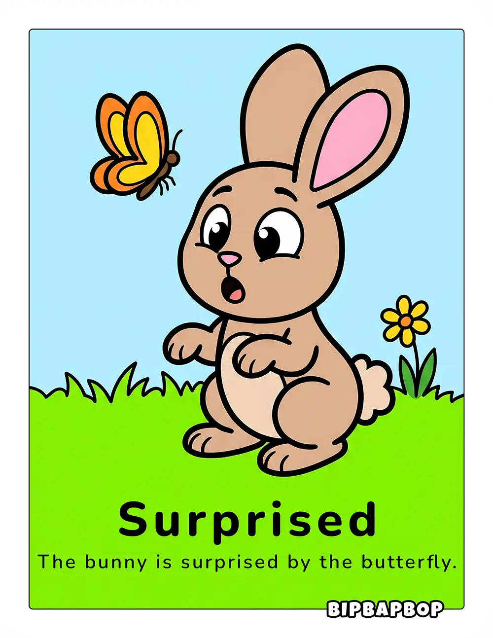 The bunny is surprised by the butterfly