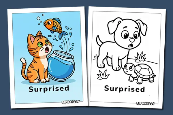 Surprised colouring pages - Free coloring sheets helping kids name their emotions