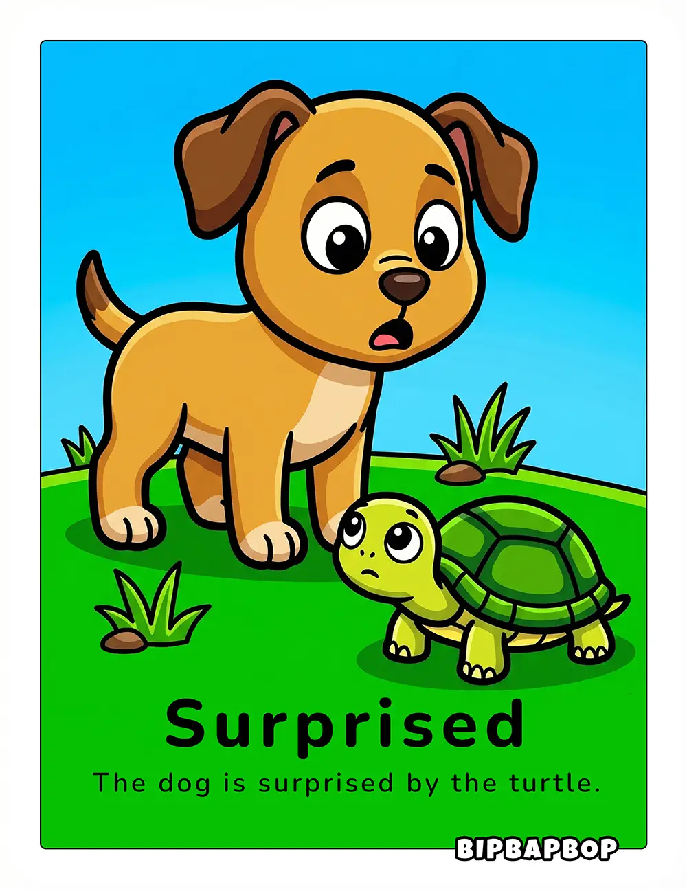 The dog is surprised by the turtle