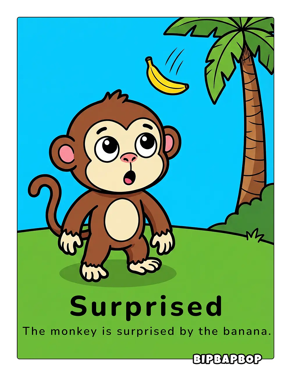 The monkey is surprised by the banana