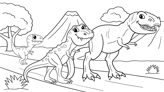 T-Rex Family Coloring Page Black & White