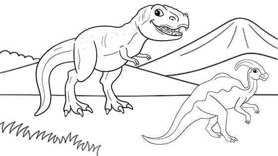 Parasaurolophus Hunted By Tyrannosaurus Coloring Page Black & White