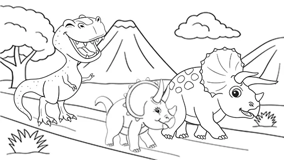 T-Rex Hunting Triceratops Coloring Page Black & White