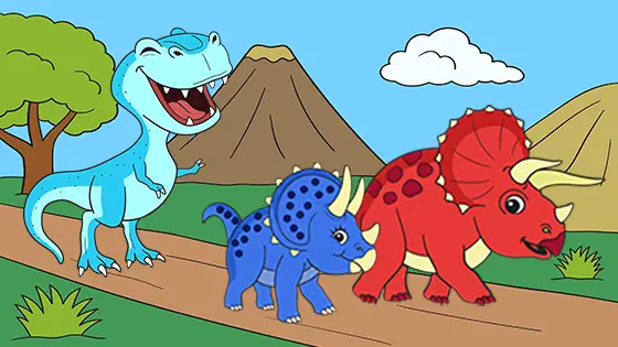 Triceratops Running From T-Rex Coloring Page Color