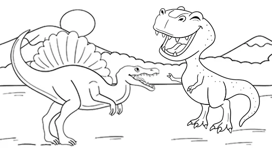 Spinosaurus vs. T-Rex Coloring Sheet Black & White