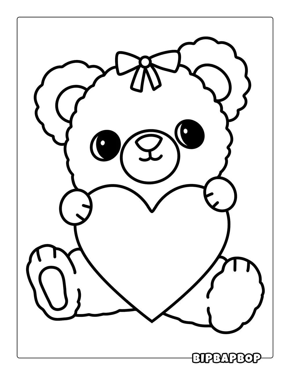 Teddy Bear Holding Heart Coloring Page