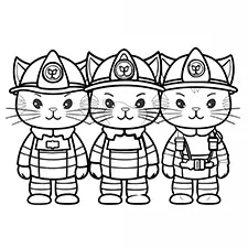 Three Cat Firemen Printable Black & White