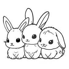 Three Cute Bunnies Coloring Page Black & White