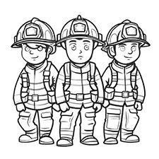 Three Firemen Coloring Sheet Black & White