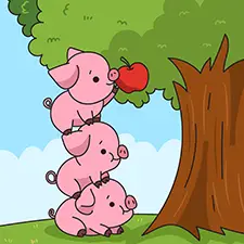 Three Pigs Reaching For An Apple Coloring Page