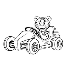 Tiger Driving Car Coloring Page Black & White