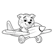 Tiger Flying Airplane Coloring Page Black & White