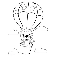 Tiger In A Hot Air Balloon Coloring Page Black & White