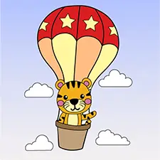 Tiger In A Hot Air Balloon Coloring Page