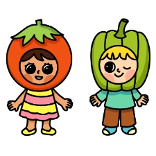 Tomato & Bell Pepper Kid Coloring Page