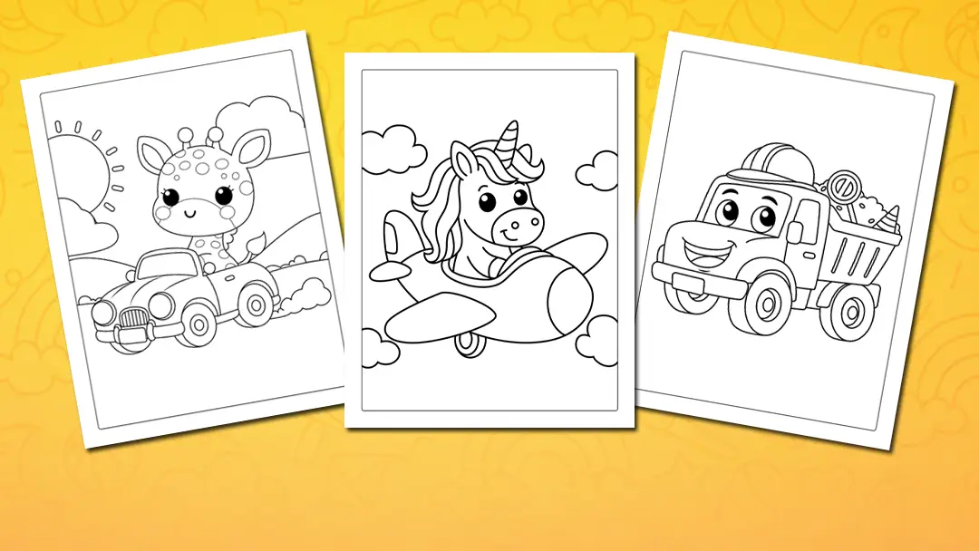 Transport coloring pages - truck, train and plane printables