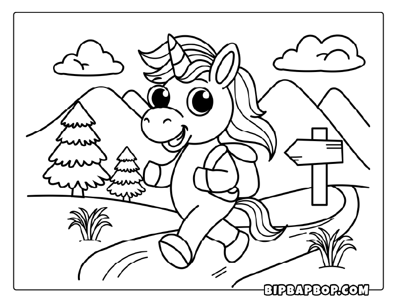 Traveler Unicorn Coloring Page