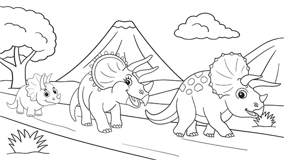 Triceratops Family Coloring Page Black & White