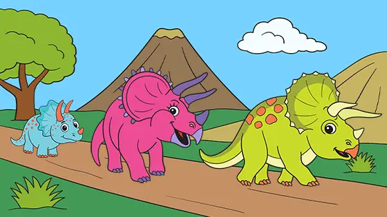 Triceratops Family Coloring Page Color