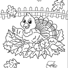 Turkey With Autumn Leaves Coloring Page Black & White