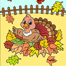 Turkey With Autumn Leaves Coloring Page
