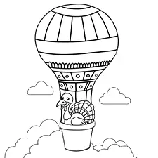 Turkey In A Hot Air Balloon Coloring Page Black & White