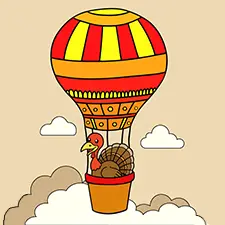 Turkey In A Hot Air Balloon Coloring Page