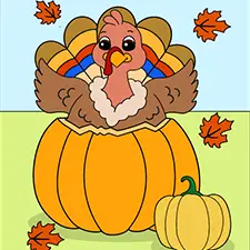Turkey In A Pumpkin Coloring Page