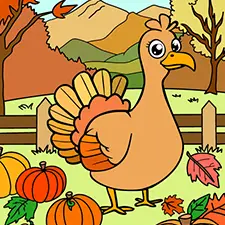 Turkey In A Field Of Pumpkin Coloring Page